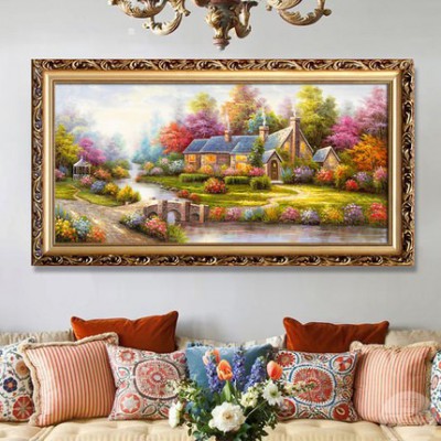 聚寶盆山水畫田園風(fēng)景掛畫歐式客廳裝飾畫沙發(fā)背景墻油畫招財壁畫